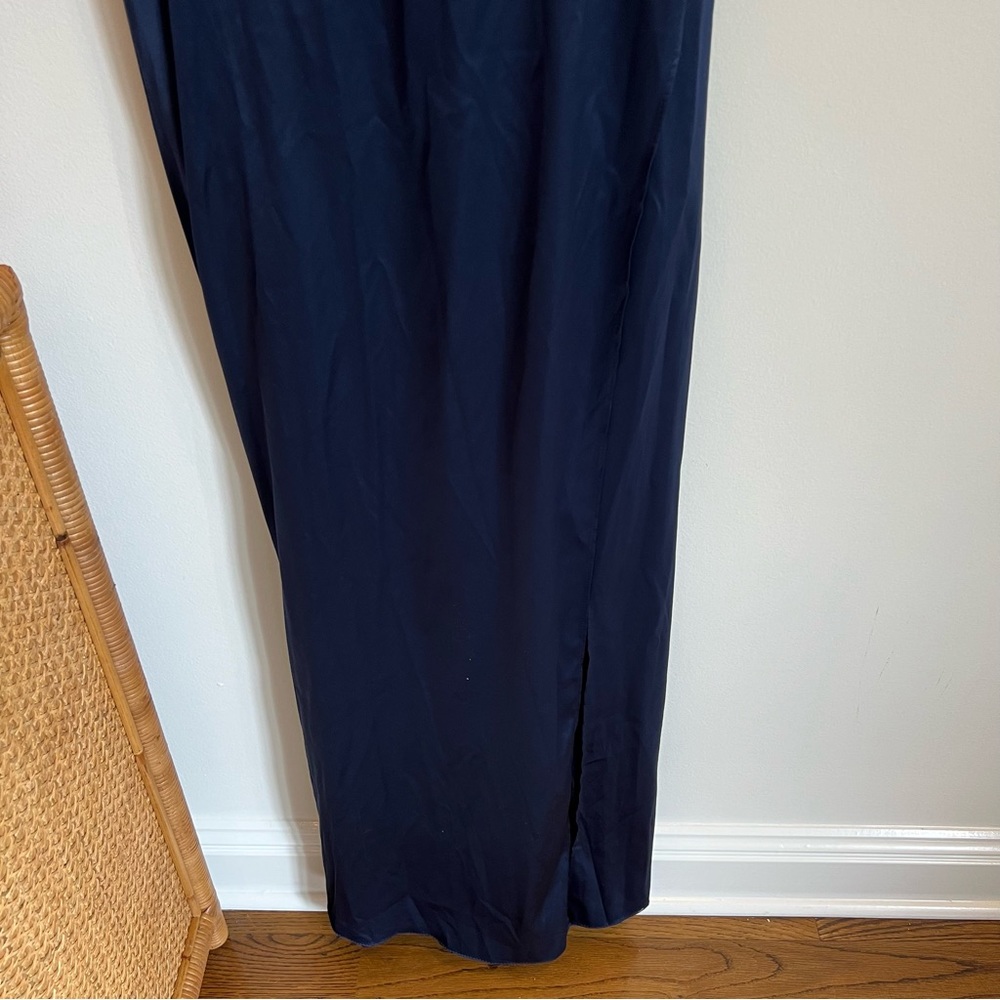 NWT DB Studio Navy Blue cowl neck silky chiffon dress with slit | Size 10 - Picture 4 of 10